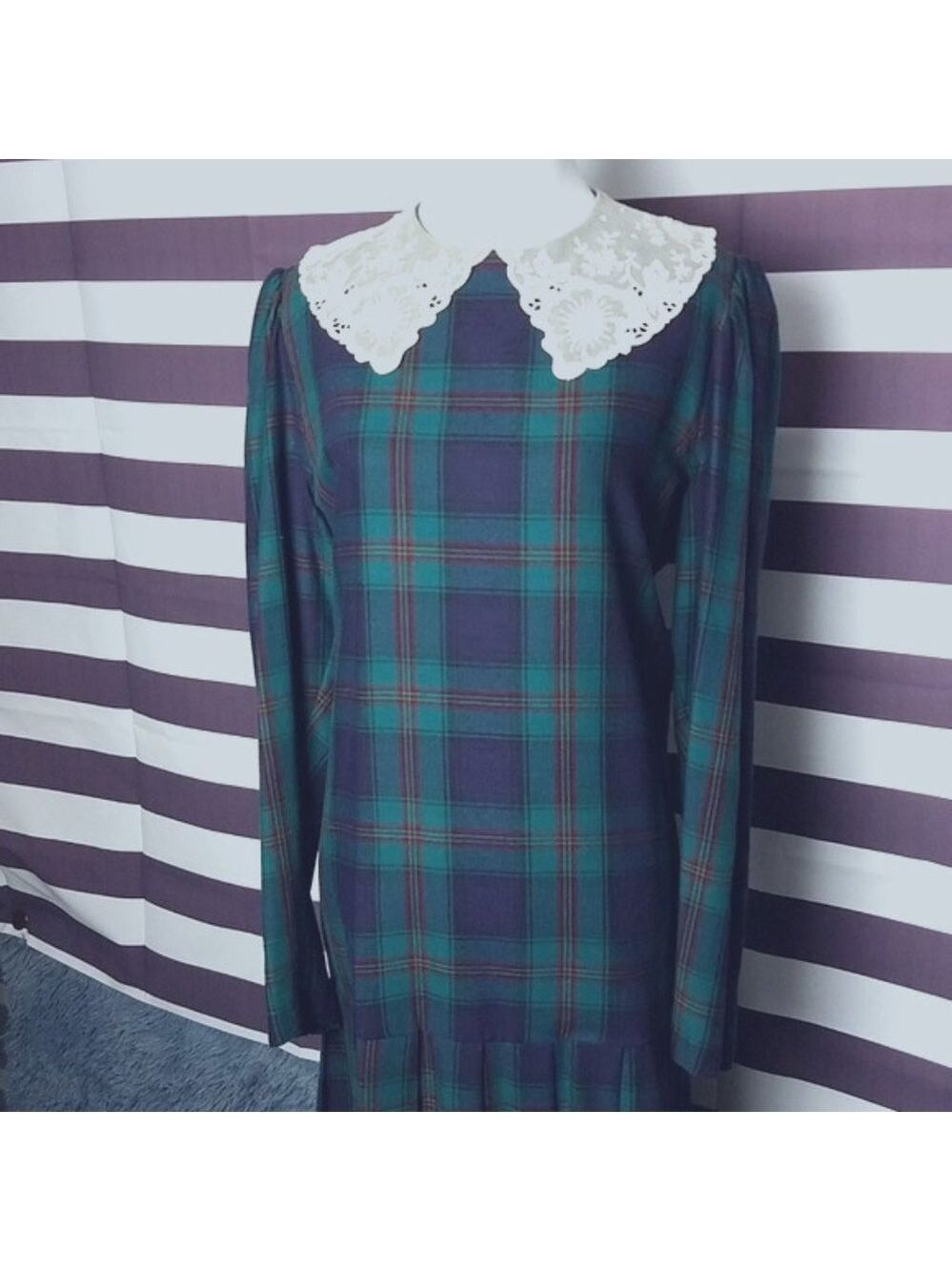 Vintage Laura Ashley 80's Plaid Maxi Dress - Picture 1 of 7